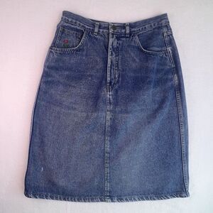 Vtg 90s TESCO UK Brand Women’s 16 Denim Midi Skirt High Waisted Embroidered Rose